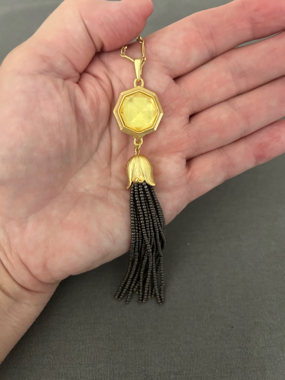 Spartina 449 Gold Bellflower Tassel Necklace 27” Grey - Picture 3 of 6